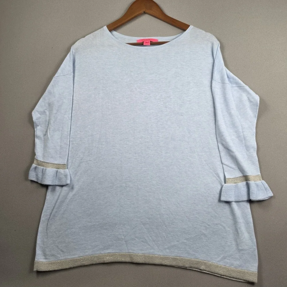 Lilly Pulitzer Marilina Tunic Sweater Womens Small Light Blue Metallic Preppy